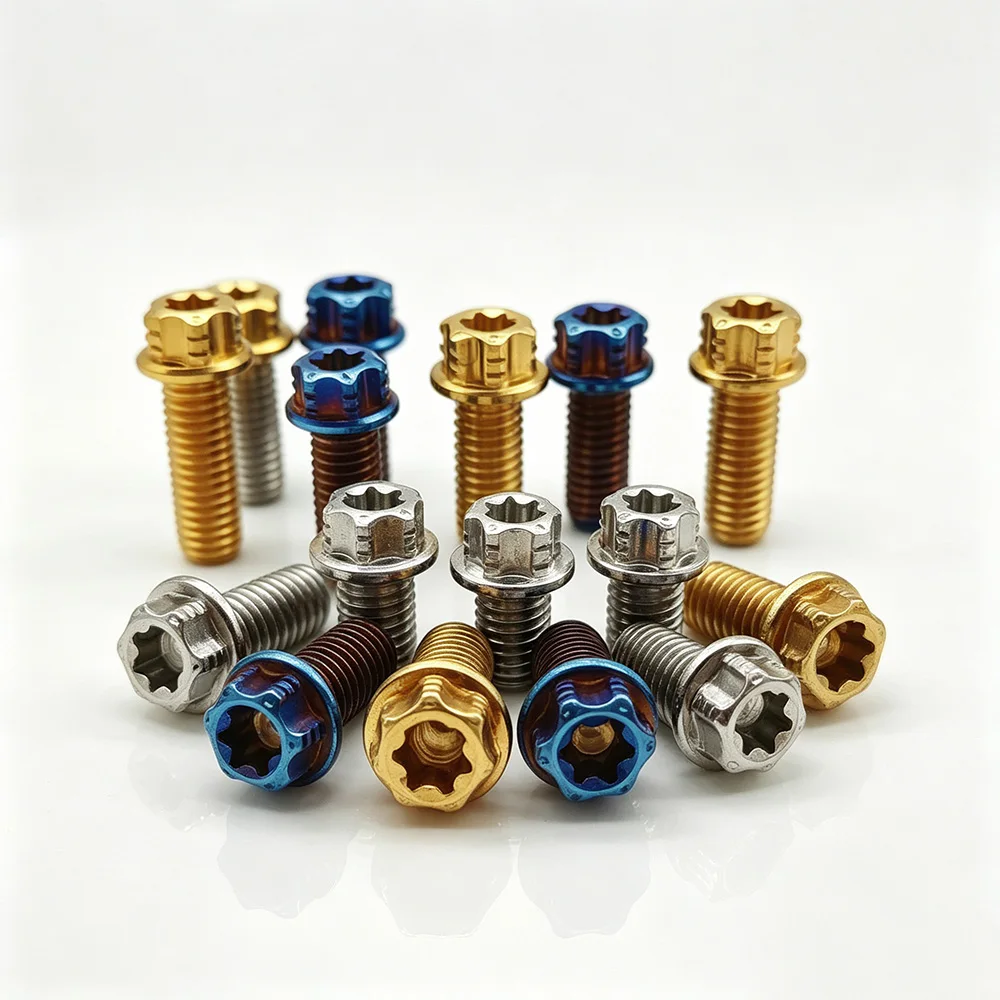 5/2Pcs Titanium Bolts Flange Torx Head Titan Screw Burnt Blue Gold M5 M6 M8x15/20/25/30/35 for Bike Motorcycle Car Modification