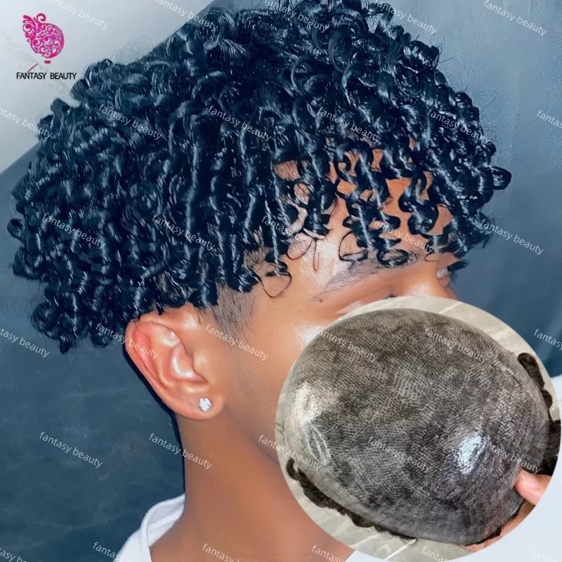 

15 мм 18 мм 20 мм вьющиеся 0,1 мм полностью PU афро мужской инъекционный парик мужской самая дешевая система капиллярного протеза черный/серый кусок волос