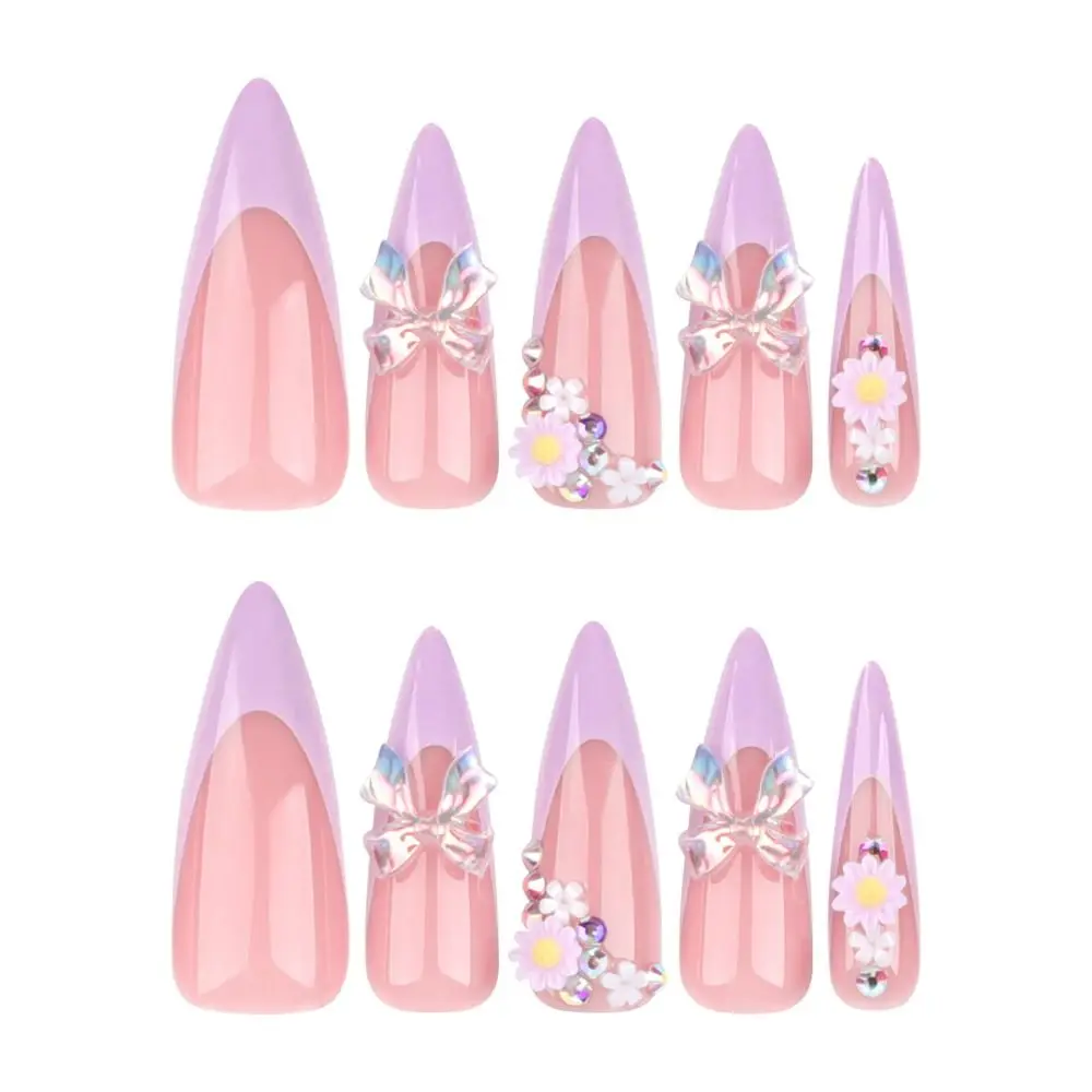 24pcs unghie finte di mandorle lunghe 3D Gold Relief Ballerina unghie finte French Press on Nails Manicure fai da te punte per unghie rimovibili