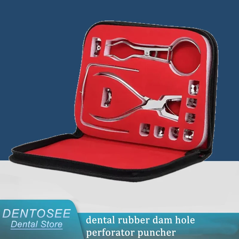 

1Set Dental Dam Punch Pliers with Leather Case Orthodontic Hole Perforator Tool for Dentist Rubber Dam Clamp Dental Instruments