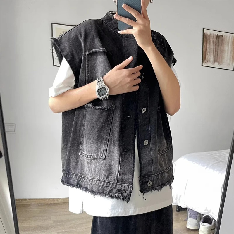 

Retro American Waed Denim Vest Men's Svel Tank Top Trendy Brand Premium Feel ort Sle Layering Vest Youth ular ...