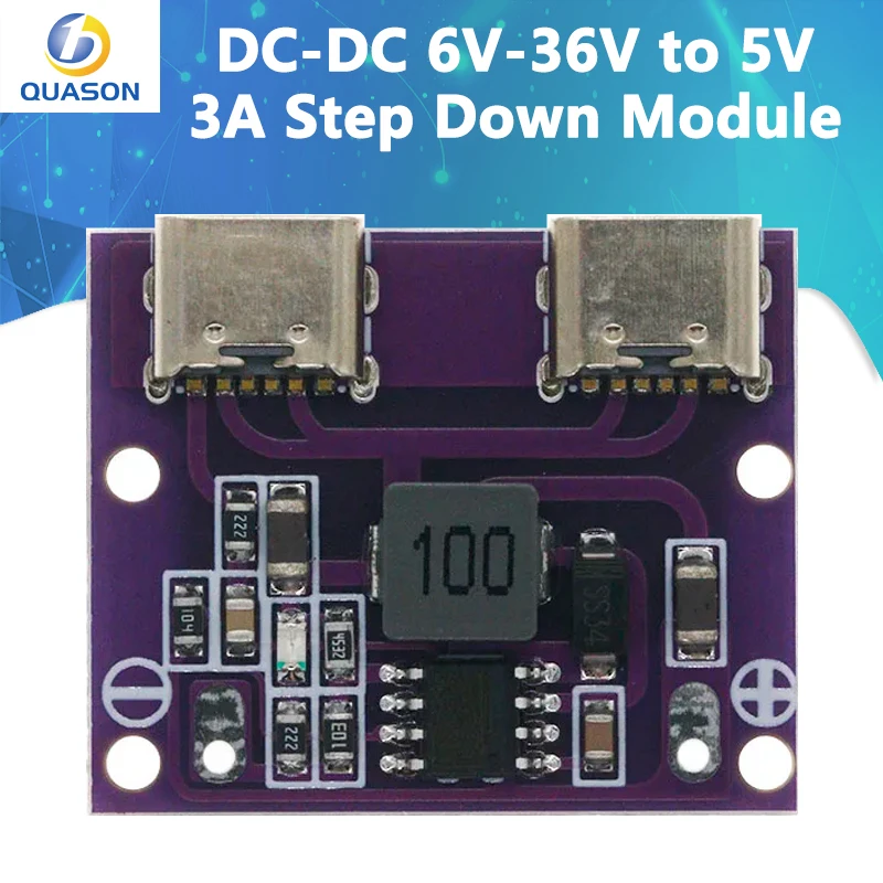 DC-DC 6V-36V to 5V 3A Step Down Module Buck Converter Dual Type-C USB Output With Working Indicator