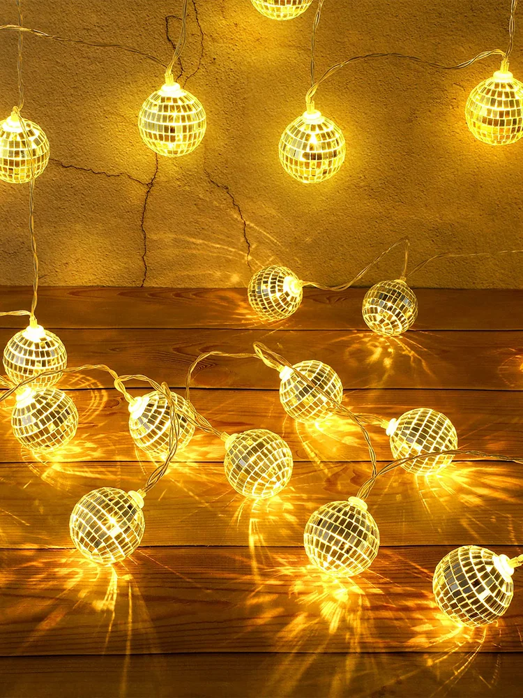 Disco Ball LED String Lights - Battery Powered ,Fairy Lampe for Bedroom, Decoration Home, Garden, Party, Wedding, Birthday Decor