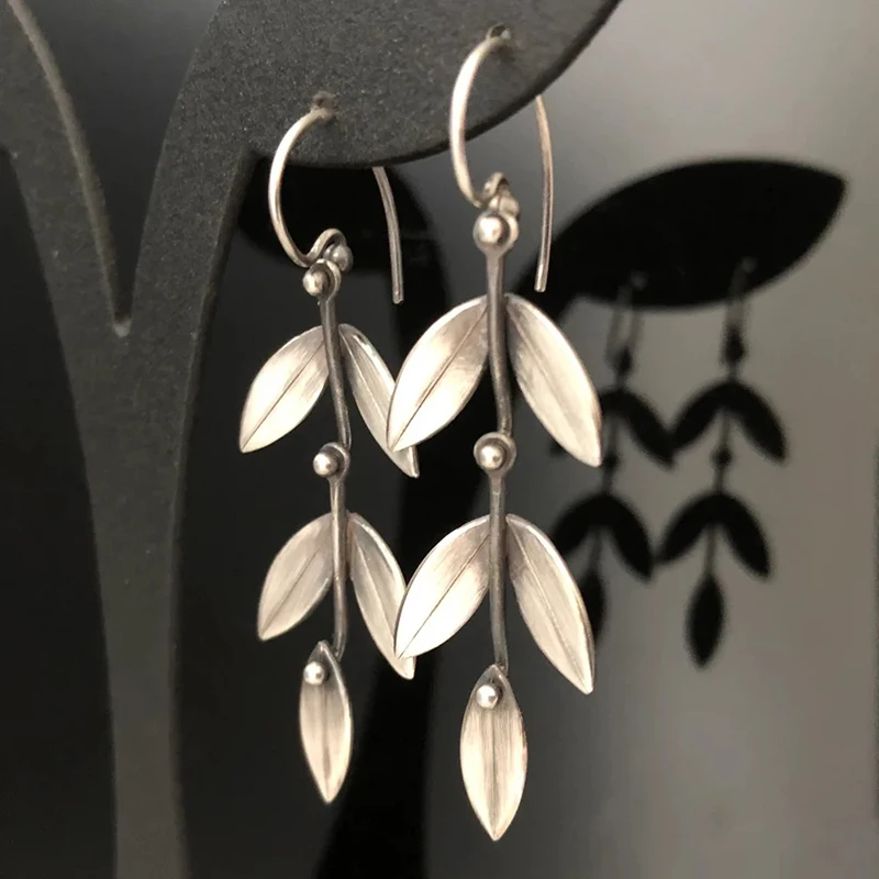

Ethnic Style Silver Color Metal Leaf Earrings for Women Girls New Vintage Handmade Statement Hook Earring Party Jewelry Gifts