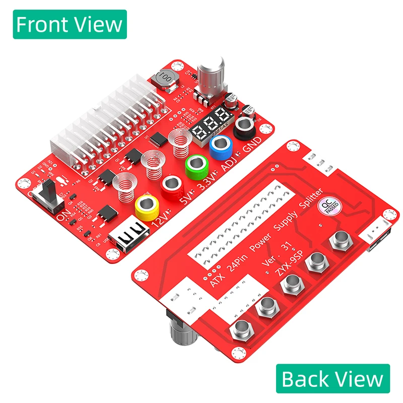 NEW ATX 24Pin Power Supply Splitter Acrylic Case Kit ADJ Voltage Knob Touching Sensor Switch Power Module Breakout Board Adapter