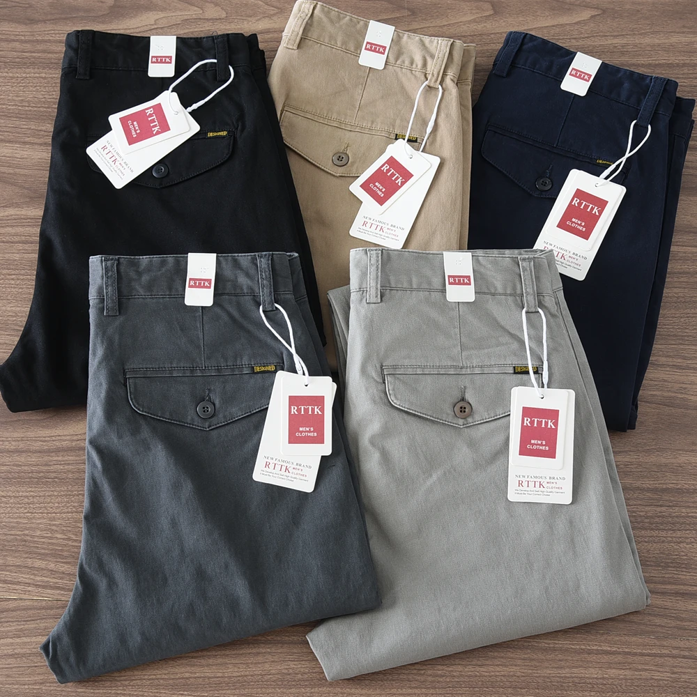 2024 Spring and Autumn New American Retro Woven Twill Cargo Pants Men\'s Simple 97% Cotton Washed Slim Straight Casual Trousers