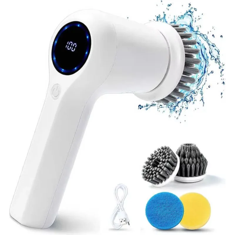 

electric rotary scrubber with 4 replaceable heads LED display Rotary scrubber Electric shower scrubber for cleaning showers