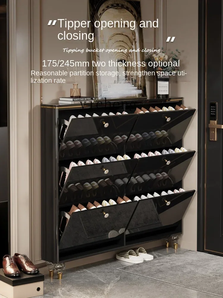 a7 Modern Italian Light Luxury Ultra-thin Tipping Bucket Shoe Cabinet Home Door Back Black Shoe Cabinet New
