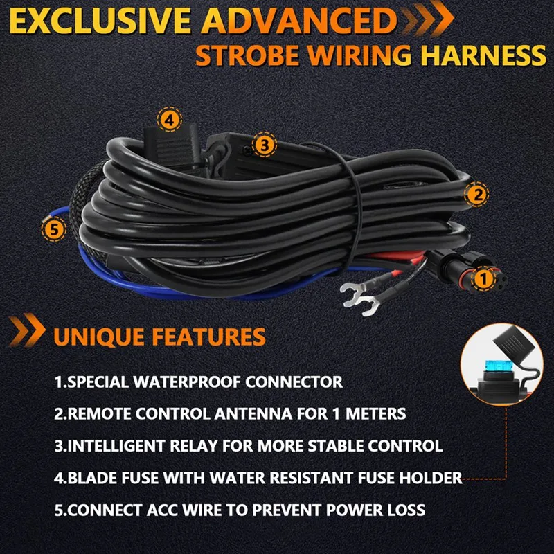 

Reliable-ABS LED Spotlight Fog Light Wiring Harness Relay Wire Wireless Switch High And Low With Flash Controller