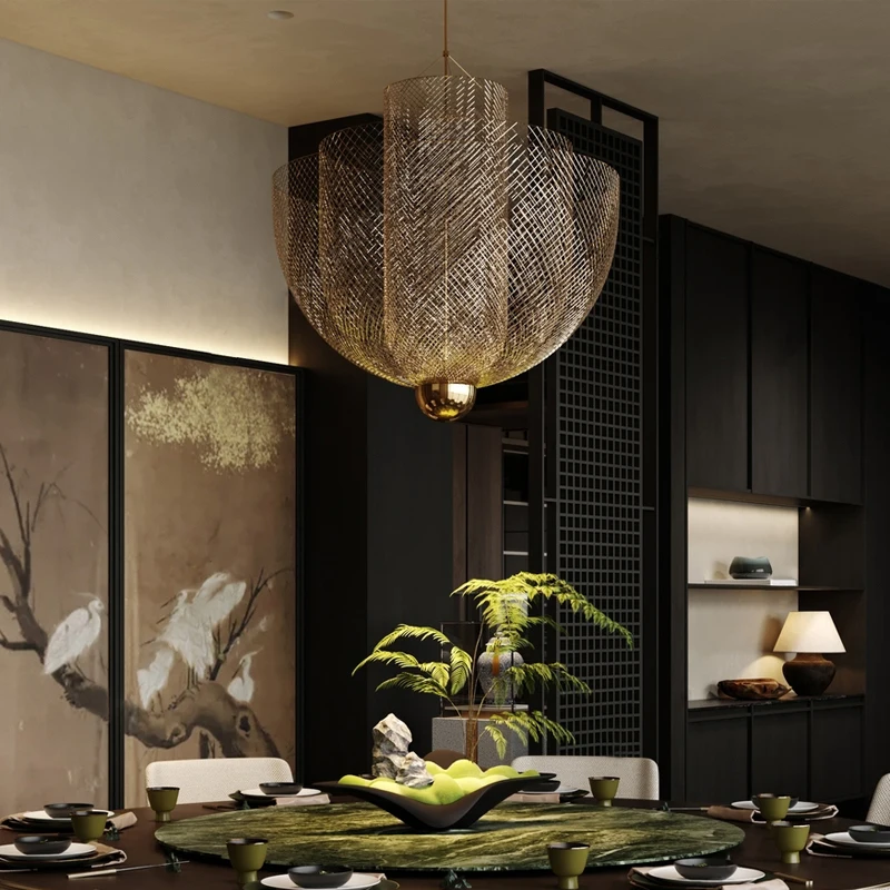 

Postmodern light luxury metal grid dining room living room chandelier Italian designer artistic personality hotel villa lamp