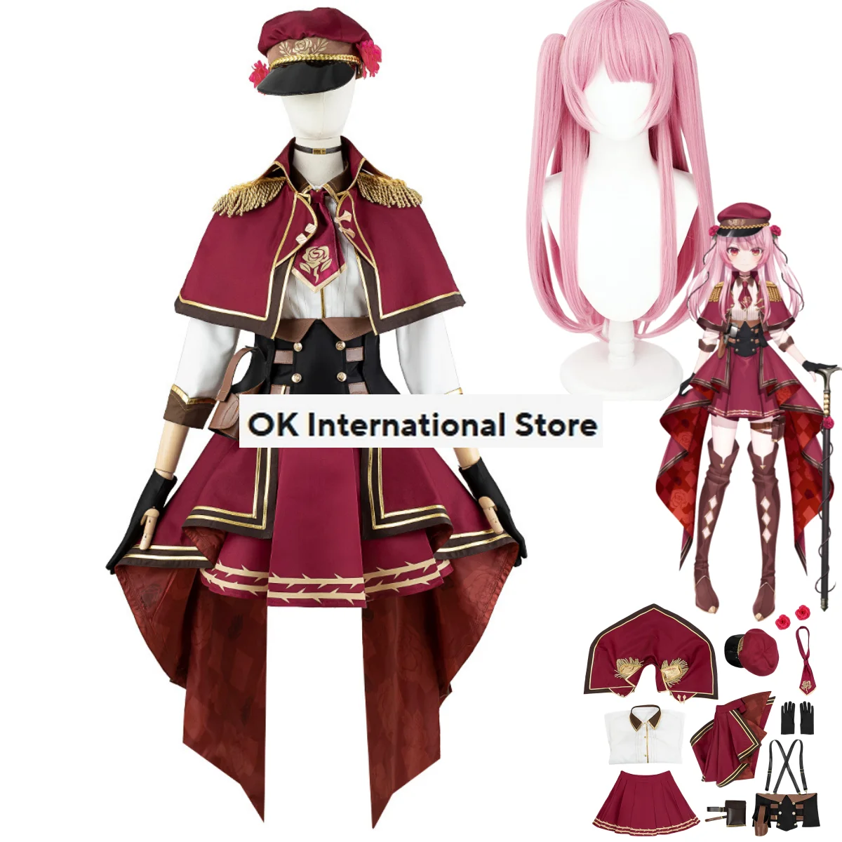 Anime Virtual Youtuber Rosemi Lovelock Cosplay Costume Nijisanji Obsydia Rosebuds Wig Ceremonial Dress Woman Sexy Carnival Suit