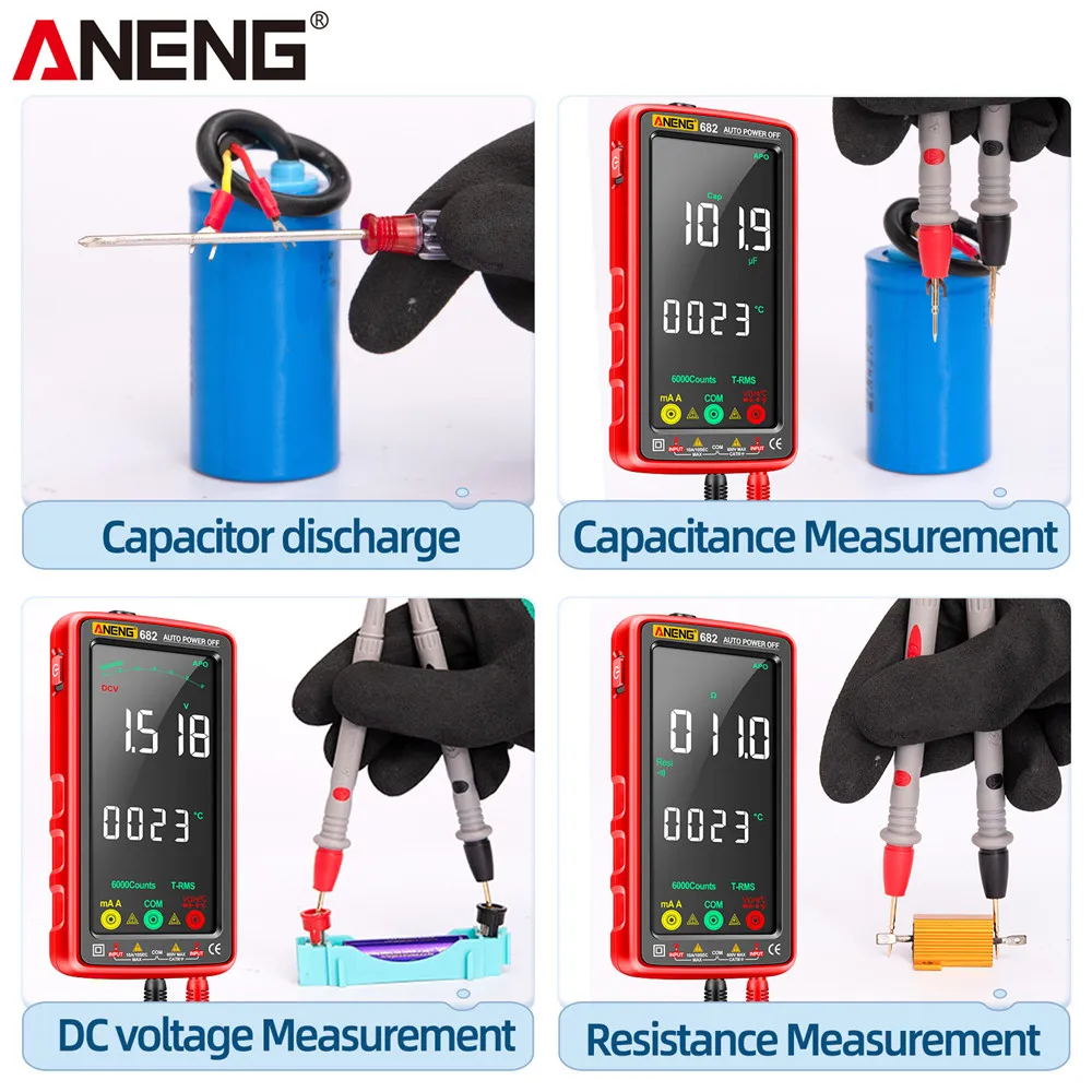 ANENG 682 Multímetro Profissional Inteligente AC/DC Amperímetro Testador de Tensão Recarregável Elétrico Ohm Diodo Tester Ferramenta para Eletricista