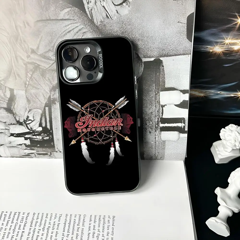 I-IndianS Motorcycle Phone Case Matte Colored Silver For iPhone 15 14 13 12 11 Pro Max Plus XS X Shockproof Hard Cover