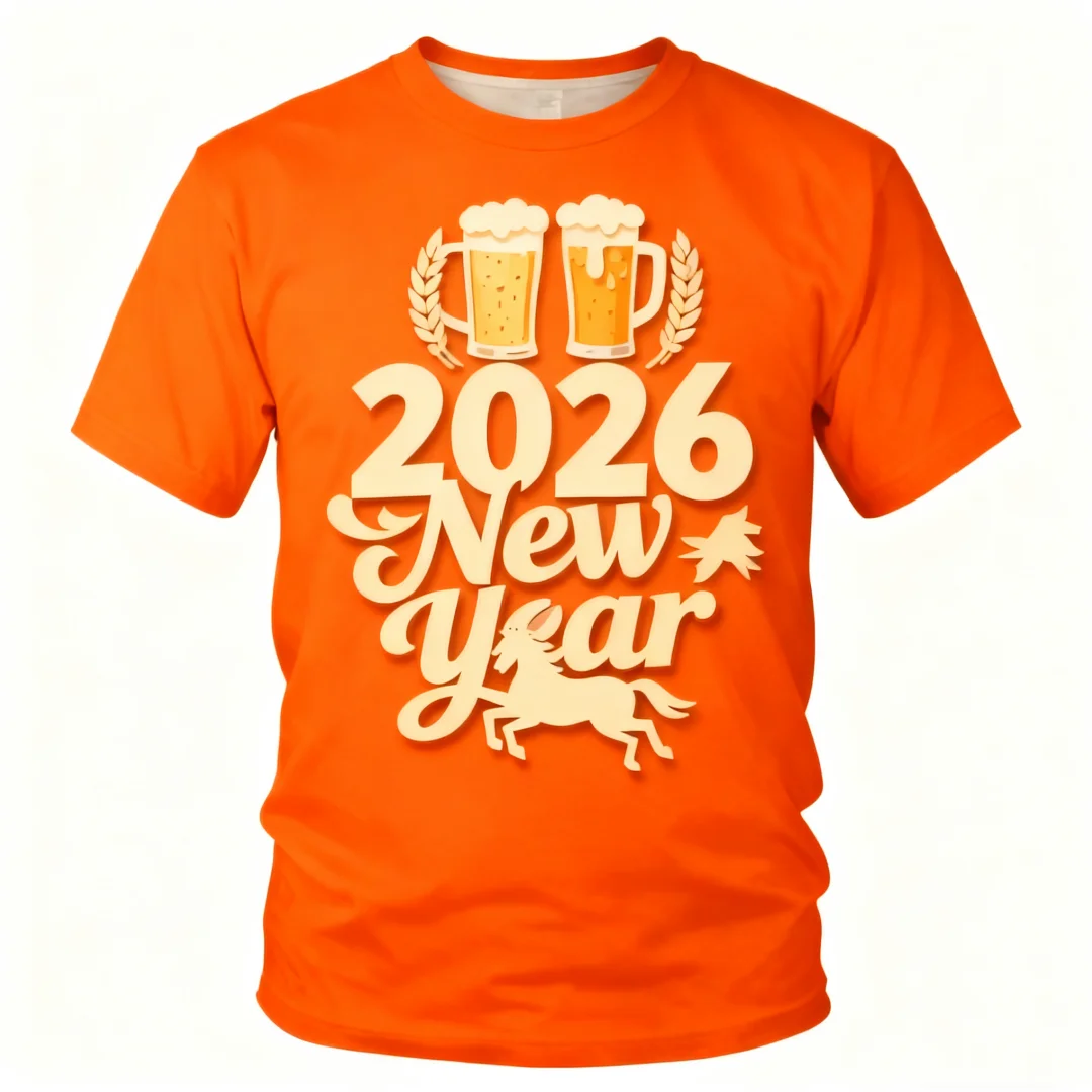 

2026 Happy New Year Eve T Shirts For Men 3D Beer Printed Tee Tops Family Party T-shirt Daily Casual Short Sleeve Women's T-shirt