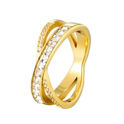 Beautiful Design Biforked Inlay Zircon And Crystal Ring For Woman Stainless Steel Wedding Jewelry Ring Love Gift