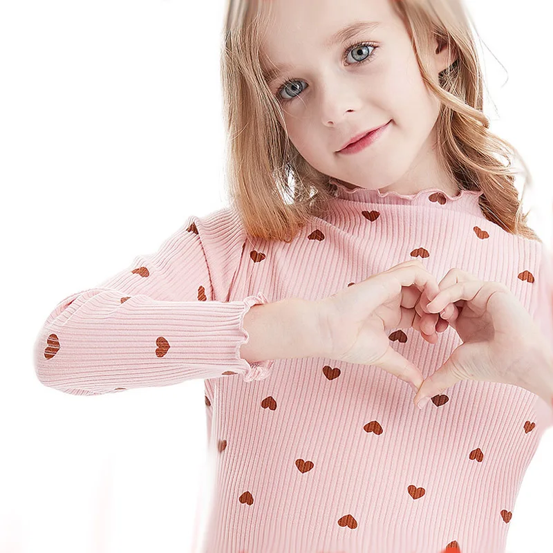 2022 Baby Girls Clothing Girls Shirts Long-sleeved O-necked Love Heart Shirt Kids Blouse Cotton Children\'s Tops Girls Clothing