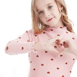 2022 Baby Girls Clothing Girls Shirts Long-sleeved O-necked Love Heart Shirt Kids Blouse Cotton Children's Tops Girls Clothing