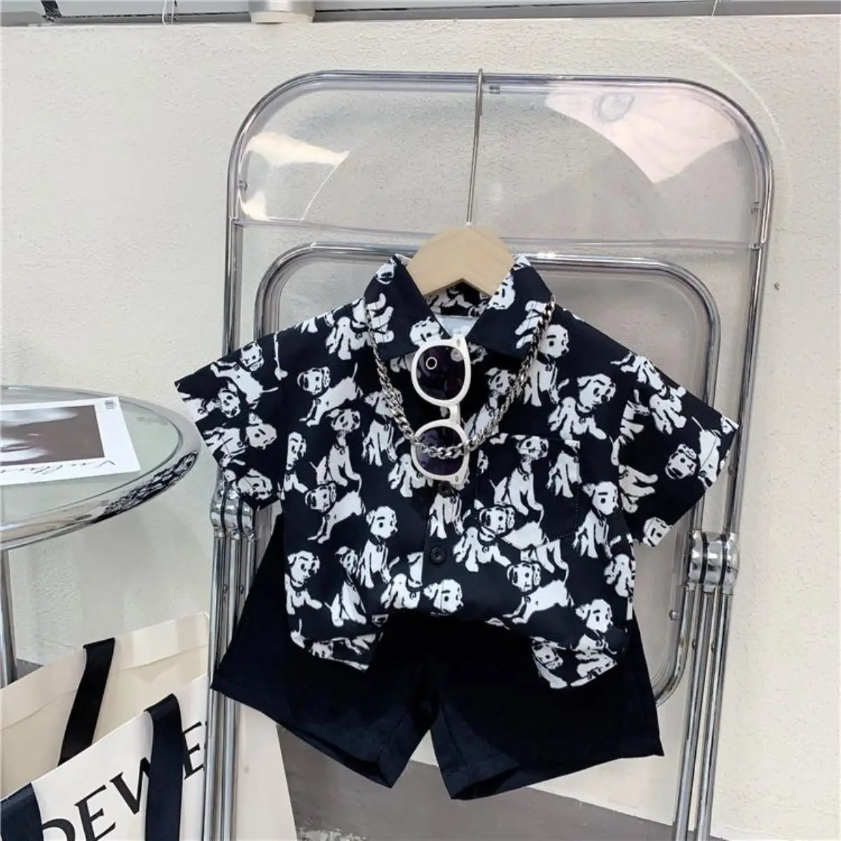 Baby Boys Summer Short-sleeved Suit Super Cool Loose New Beach Wear Casual Printed Puppy Shirt+ Shorts 2-piece Set for OuterWear