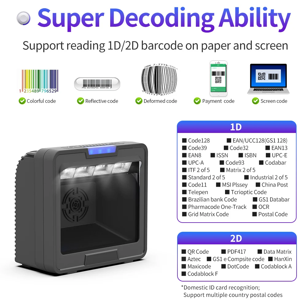 GTCODESTAR Embedded QR Code Reader USB Barcode Reader 2D Desktop Barcode Scanner Wired QR Code Scanning Platform for Inventory