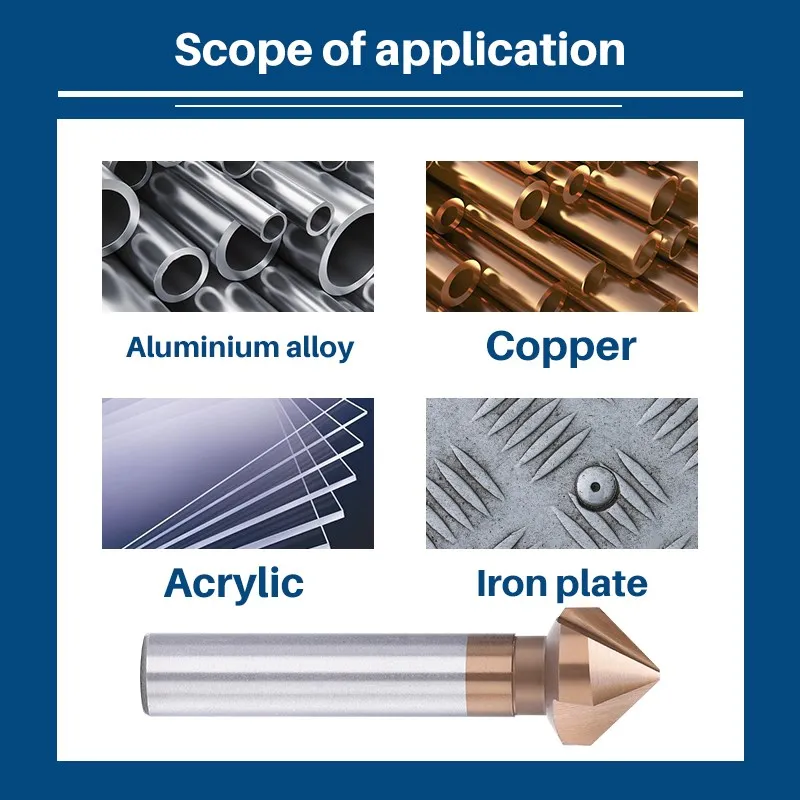 HAMPTON 3 Flute Chamfer Cutter 90 Degrees TiCN Coated HSS Drill Bit 4.5-50mm Countersink Drill Bit Wood Metal Hole Cutter