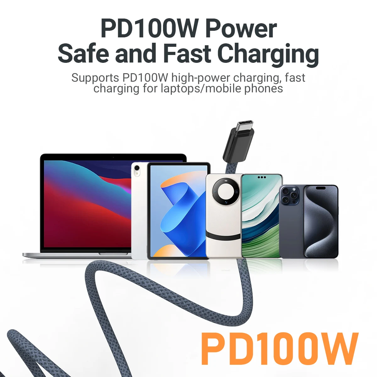 PD 100W Magnetic Suction USB C To USB C Cable 100W PD 3.1 Fast Charging Charger Nylon Braided Wire for iPhone16/15 ipad  xiaomi