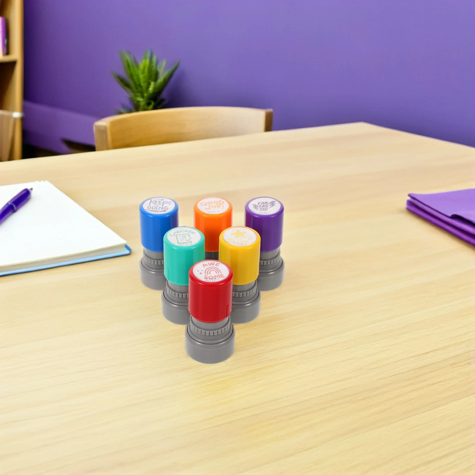 6 قطعة طوابع المعلم الملونة التحبير الذاتي الدرجات Stamps الفصول الدراسية الواجبات المنزلية ردود الفعل مكافأة تحفيزية ختم للأغراض الابتدائية