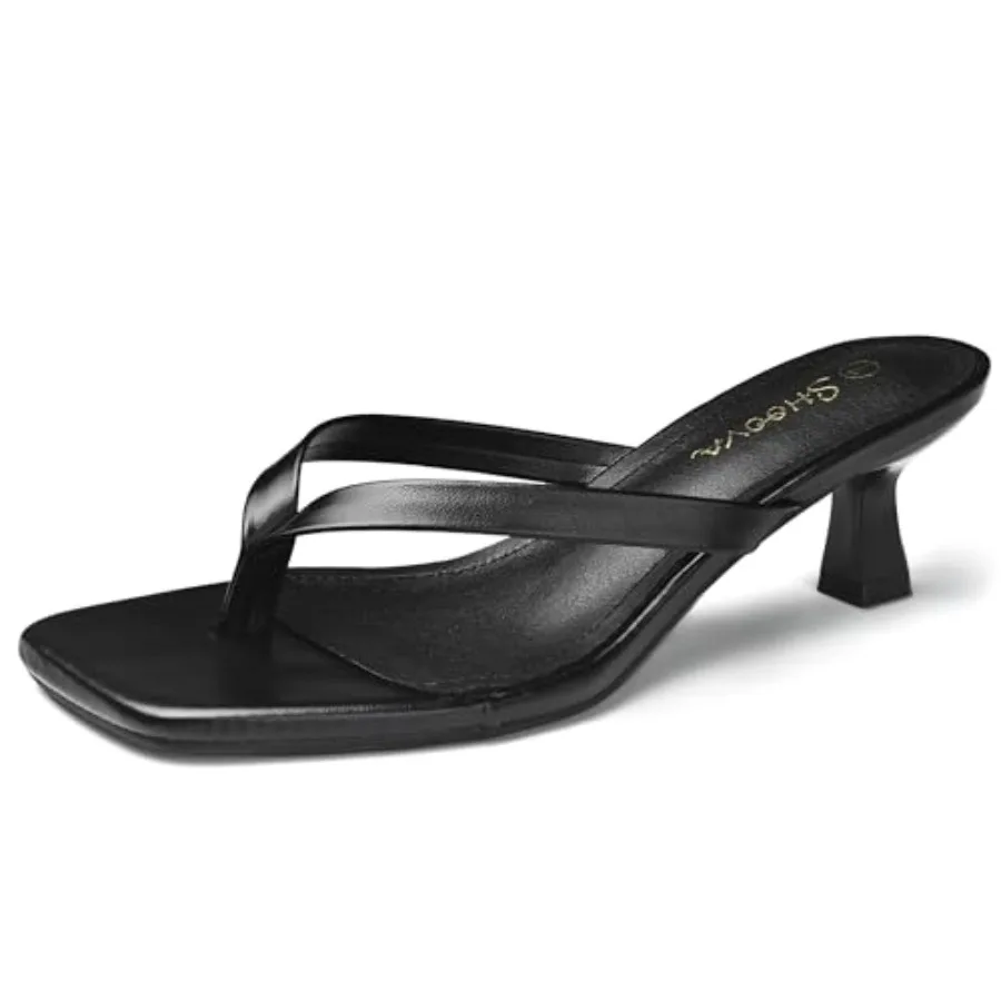 

Kitten Heels for Women, Black Square Toe Sandals, Dressy Thong Flip Flops Low Heels Sandals 2 Inch, Comfortable Party Daily