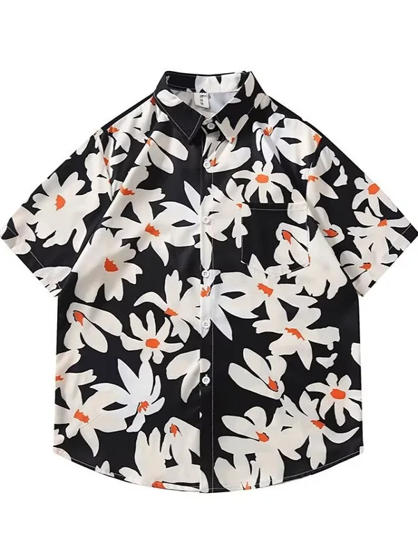 

Large Size Ice Silk ort Sve Men's irt Floral Print Casual Summer Hawaiian Beach irt Cool Feeling Lightweight Thin Model