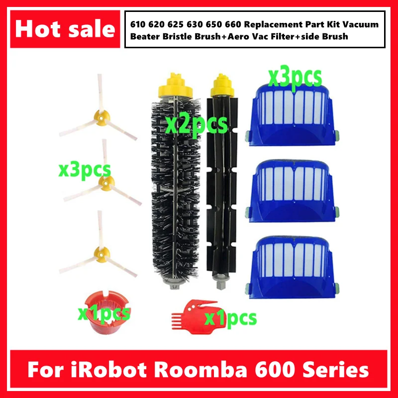 

Набор запасных частей для iRobot Roomba 600, серия 610, 620, 625, 630, 650, 660, щетка с щетиной для вакуумного измельчения + аэрофильтр с переменным током + боковая щетка