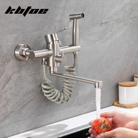 Brushed Nickel Kitchen Faucet With Spray Gun Extended Nozzle Wall Mounted Hot and Cold Water Sink Mixer Tap Stainless Steel