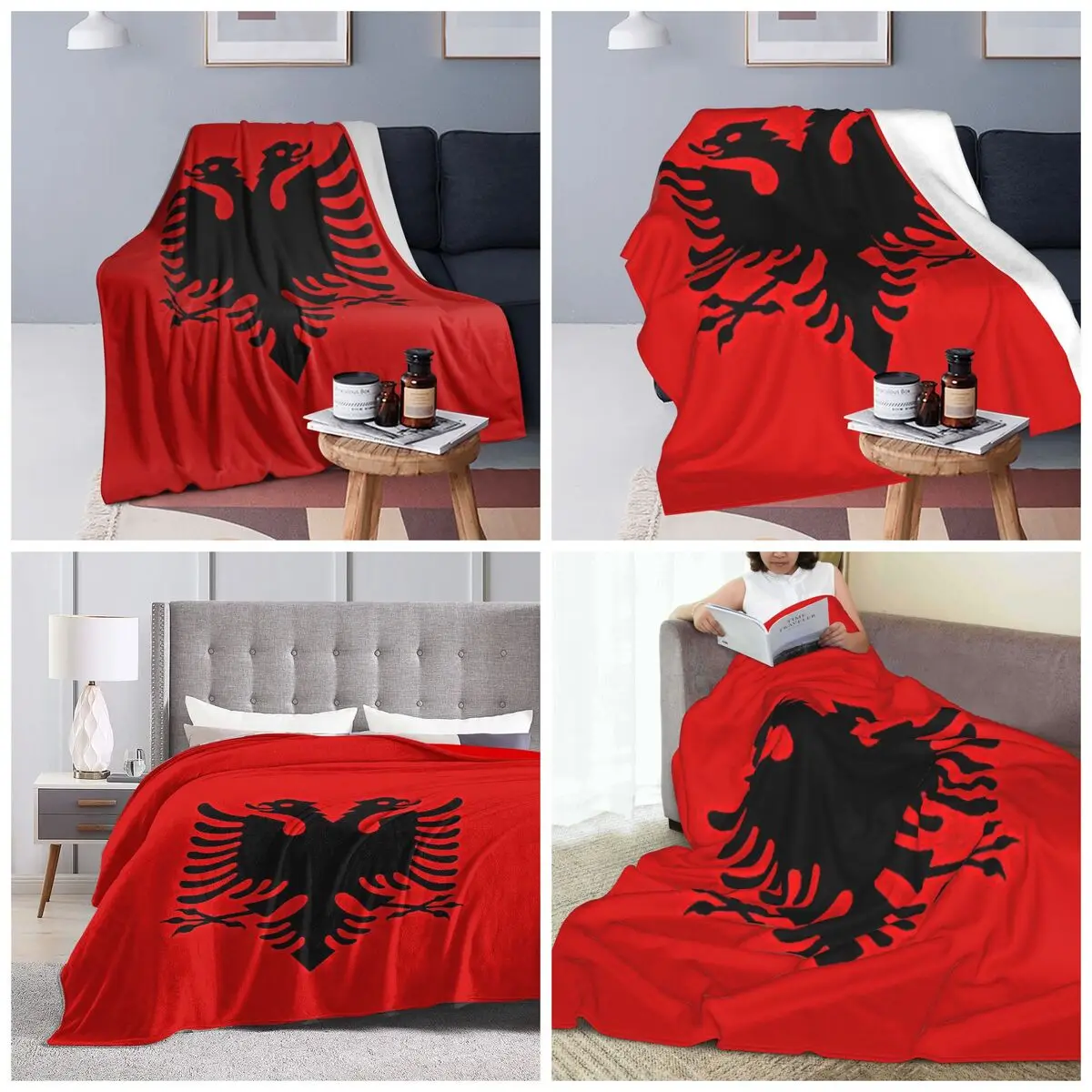 Albania Flag Black Eagle On Red Blankets Soft Warm Flannel Throw Blanket Bedding for Bed Travel Home Sofa