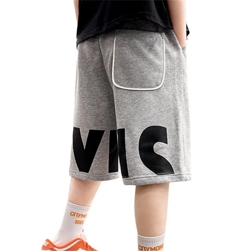 Summer New Boy Fashion Sports Mid-Waist Shorts Football Children's Casual Letter Print Sweatpants Korean Knee Length Pants 4-14Y