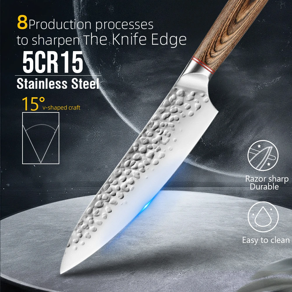 Kitchen Chef Knives Hand Forged Hammer Fruit Vegetable Meat Butcher Cleaver Professional Sharp Slicing Boning Knife with Holder