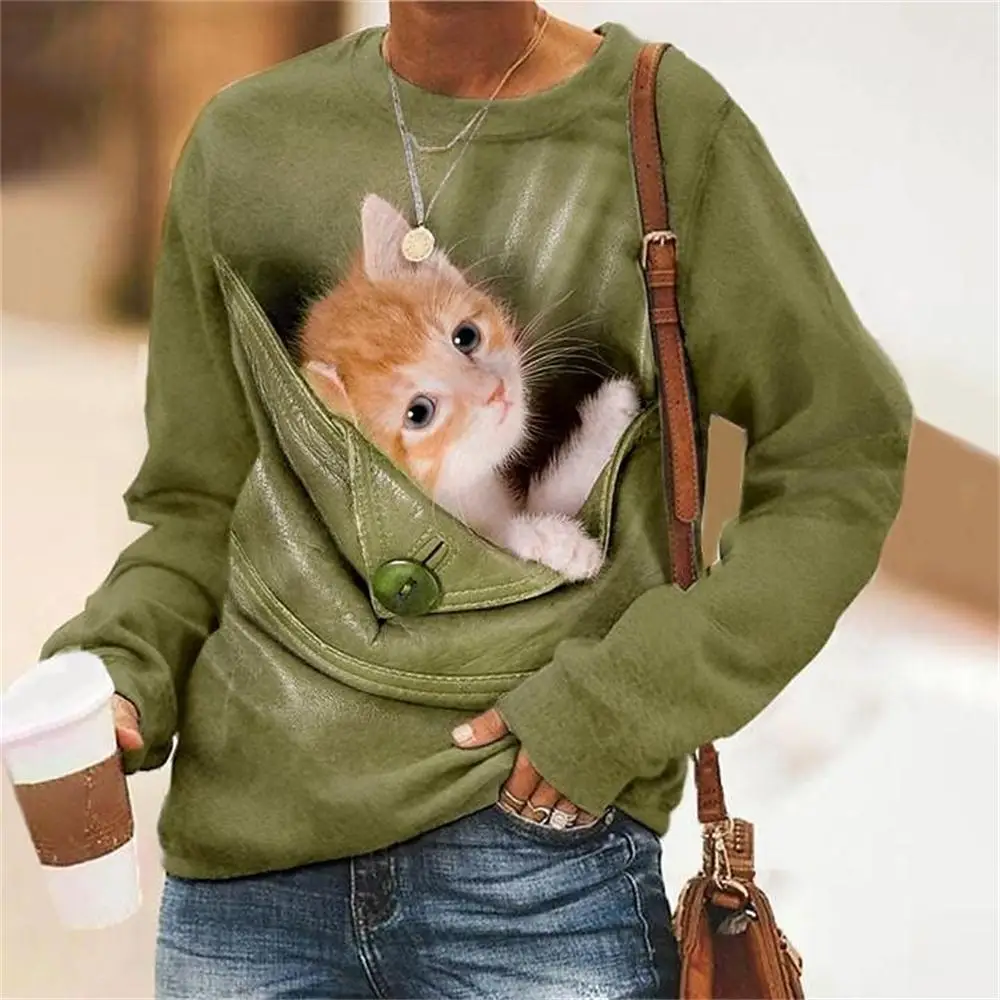 

Hoodie Women's Spring and Autumn Thin Korean Edition Loose Cute Kitten Top Lazy Style Casual CoatME1