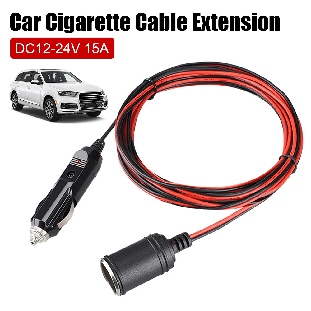 Car Splitter Socket Plug 12V 24V Auto Accessories Car Cigarette Lighter Extension Cord Charger Cable 3.7M With 15A  Fuse