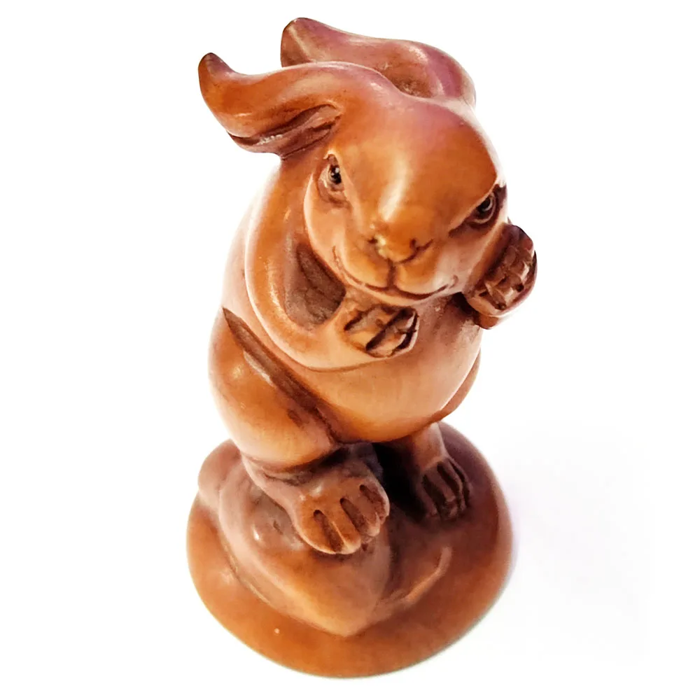 

GX388 - 20 Years Old 2" Hand Carved Boxwood Netsuke - Lovely Rabbit