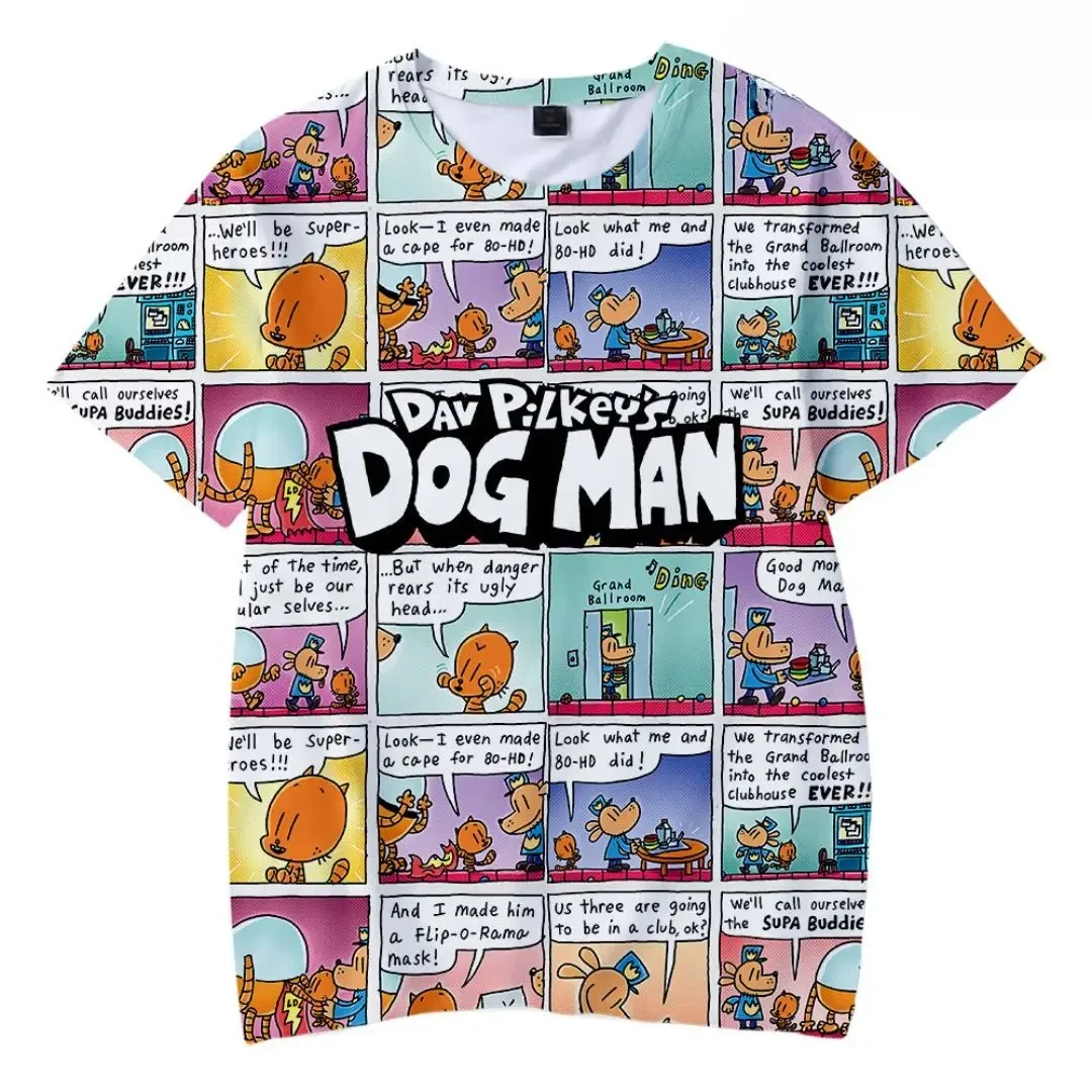 Camisetas Infantis Masculinas 2026: Novas Camisetas de Verão com Desenhos Animados de Cães e Homens, Manga Curta, Roupas Infantis para Meninos de 3 a 14 Anos