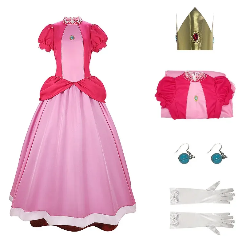 Juego princesa Peach Cosplay disfraces vestido rosa uniforme Halloween carnaval traje para mujeres niñas