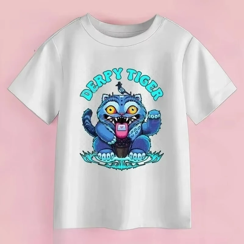 

Derpy Tiger Kpop Demon Hunters Детская футболка Топы для девочек и мальчиков Хлопковая летняя футболка с короткими рукавами с круглым вырезом Милый тигр Забавные футболки