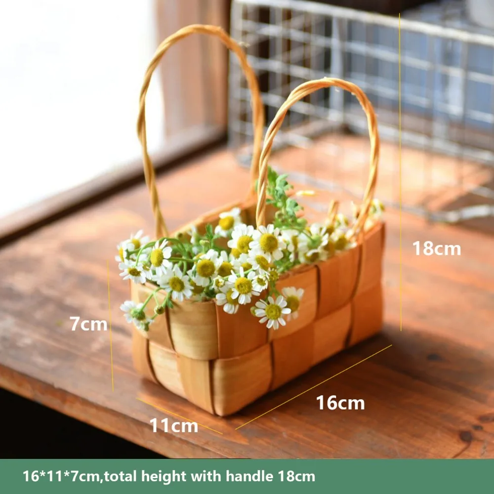 with Handle Fruit Basket Handwoven 3 Styles Wood Basket Handmade Household Braid Storage Baskets
