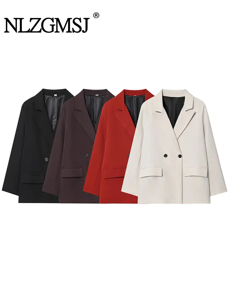 

NLZGMSJ 2025 Autumn Women's Blazer Fashion With Shoulder Pads Blazer Double Breasted Blazers For Women Casual Streetwear