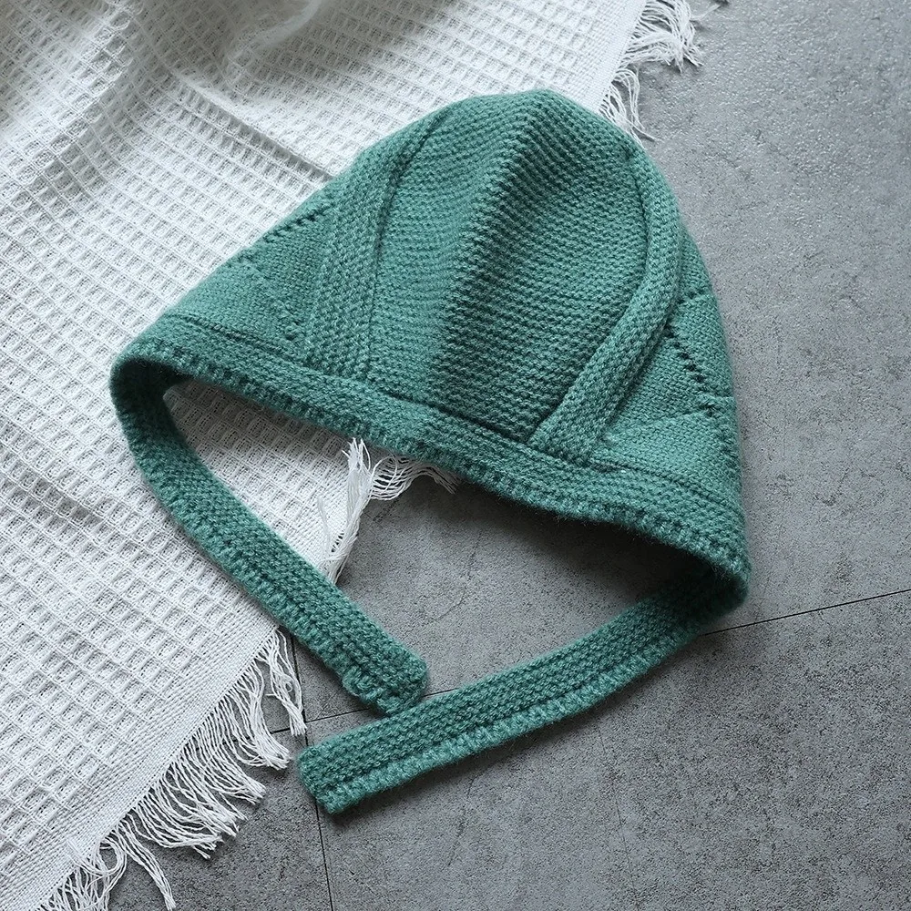 Knitted Cotton Knit Hat Lattice Hollow Ear Protection Beanie Cap Adjustable Solid Color Children Knit Bonnet Outdoor Play