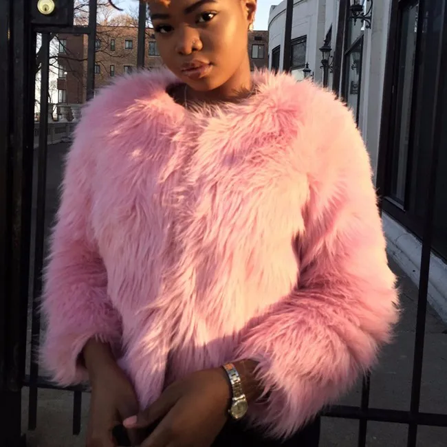 

Colorful Women Winter Faux Fox Fur Coat Round Neck Cropped Female's Mink Fur Jacket Long Hair Fluffy Imitation Fur Coat For Lady