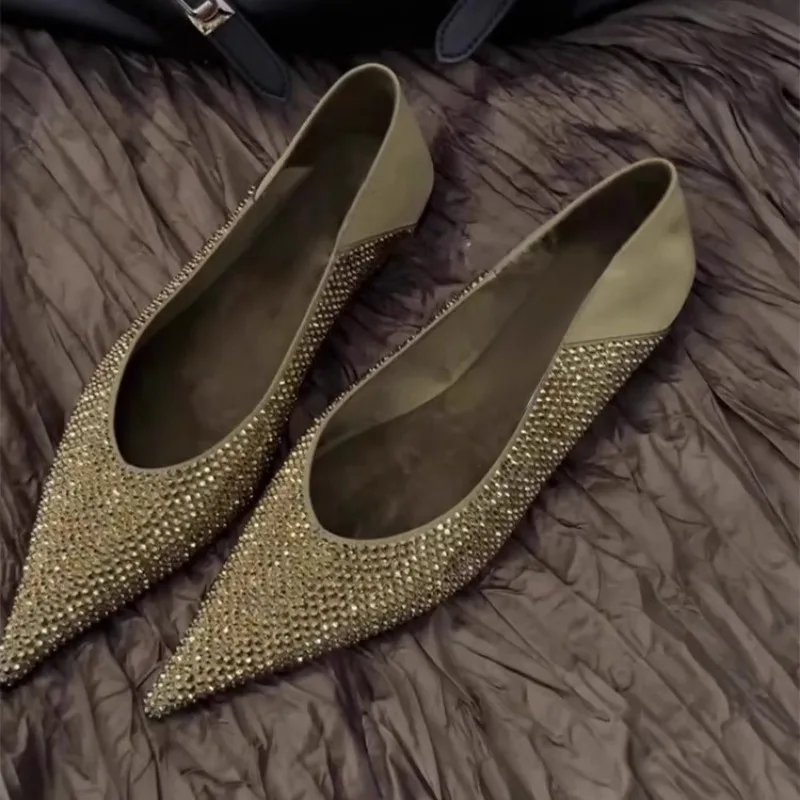 Rhinestone Slip-on Shallow Mouth and Heel Two-Wear Single Shoes Women's Versatile Pointed Toe Flats