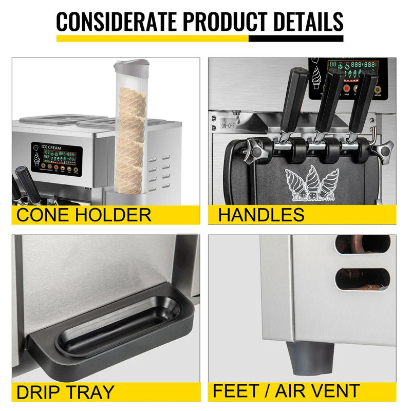 Mesin Pembuat Es Krim Lembut Tiga Warna Terlaris Musim Panas Mesin Penjual Es Krim Komersial Desktop