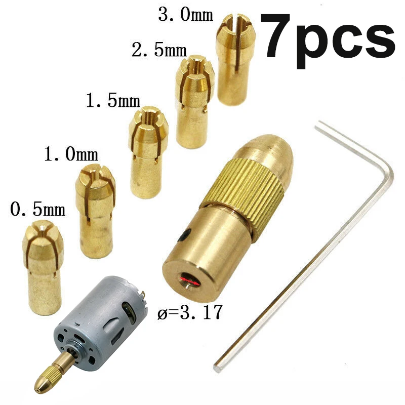 

7pcs/Set 0.5/1.0/1.5/2.5/3.0mm Brass Mini Drill Chuck For Hand Drills Or Electric Drills With Electric Grinder Cap/Handle