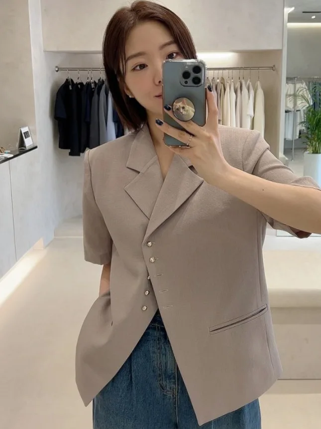 

Ретро-жакет с металлическими пуговицами, однотонный, для повседневной носки, укороченный, женская модная верхняя одежда