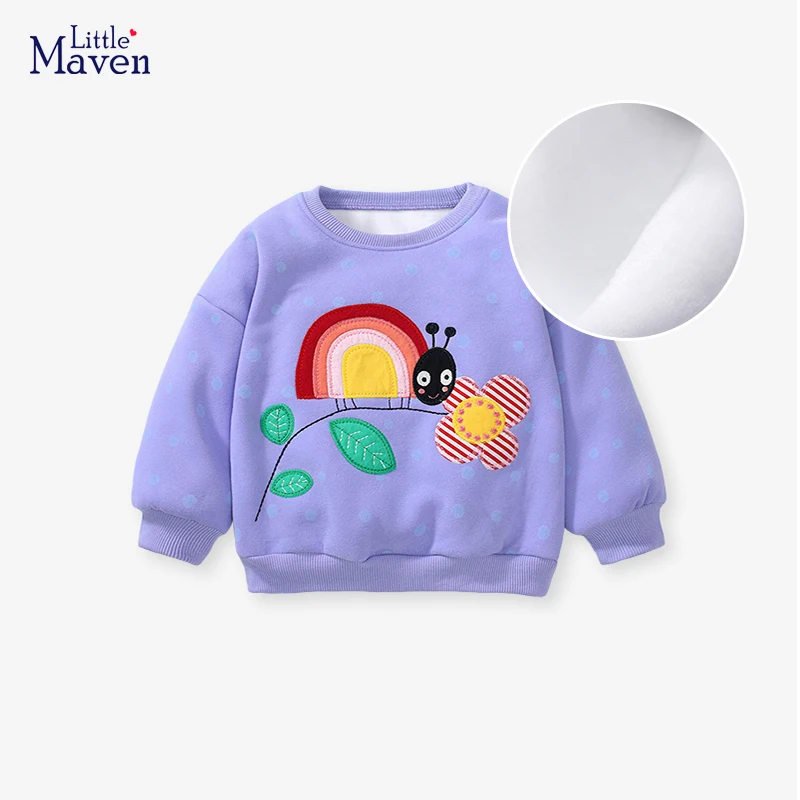 Little maven Hoodies Winter Kids Children's Clothes Baby Girls Warm Fleece Outerwear Cartoon Snail Sweatshirt Spring Autumn Tops