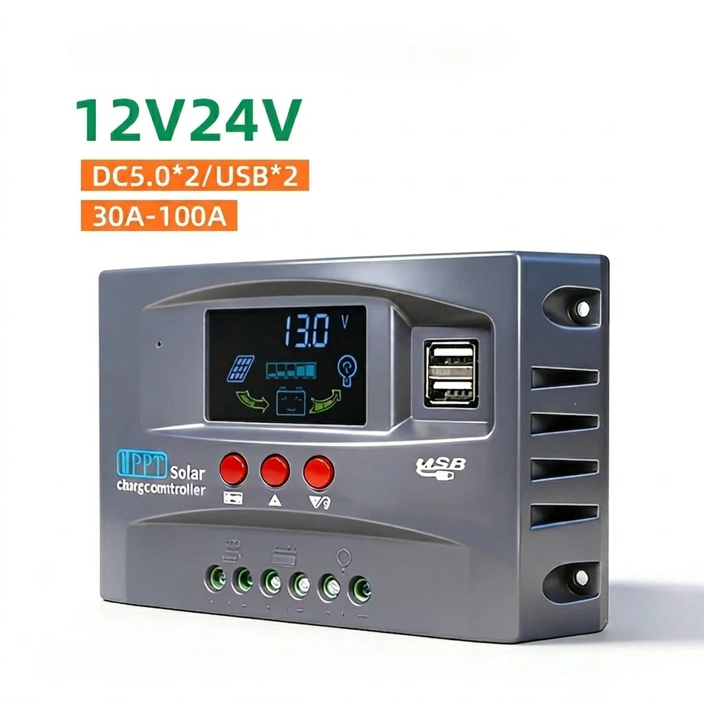 MPPT 12V/24V Auto 30-100A solar charge controller regulator compatible with lead-acid, lithium and LiFePO4 batteries