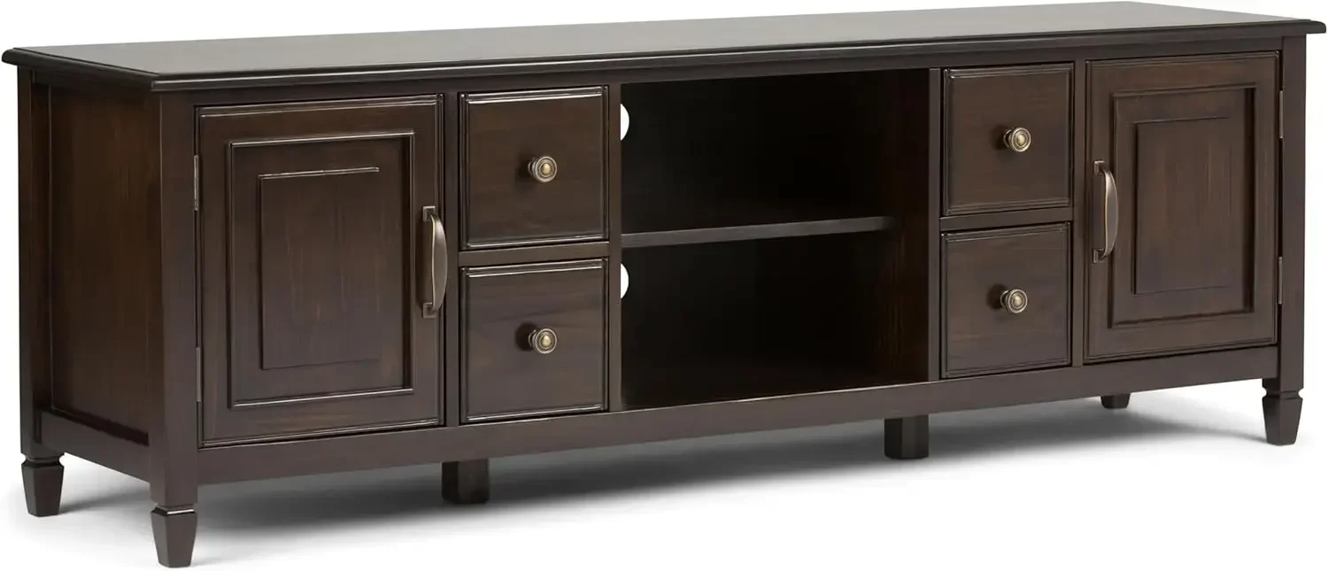 Connaught SOLID WOOD 72 Inch Wide Traditional TV Media Stand in Dark Chestnut Brown for TVs up to 80 Inches